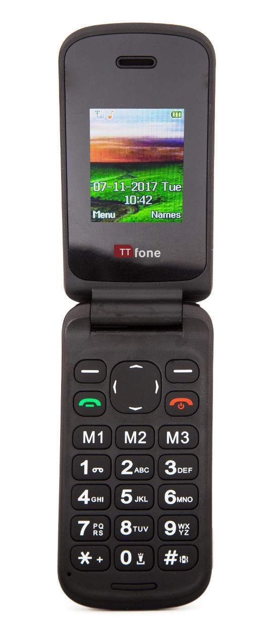 TTfone TT140 BLACK Camera Bluetooth Cheapest Folding Easy Mobile Phone with Vodafone PAYG Sim Card