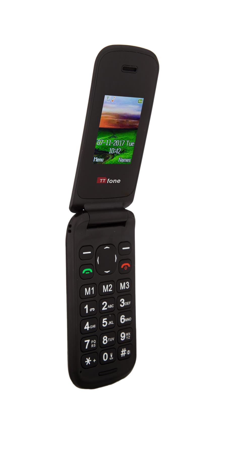 TTfone TT140 BLACK Camera Bluetooth Cheapest Folding Easy Mobile Phone with Vodafone PAYG Sim Card