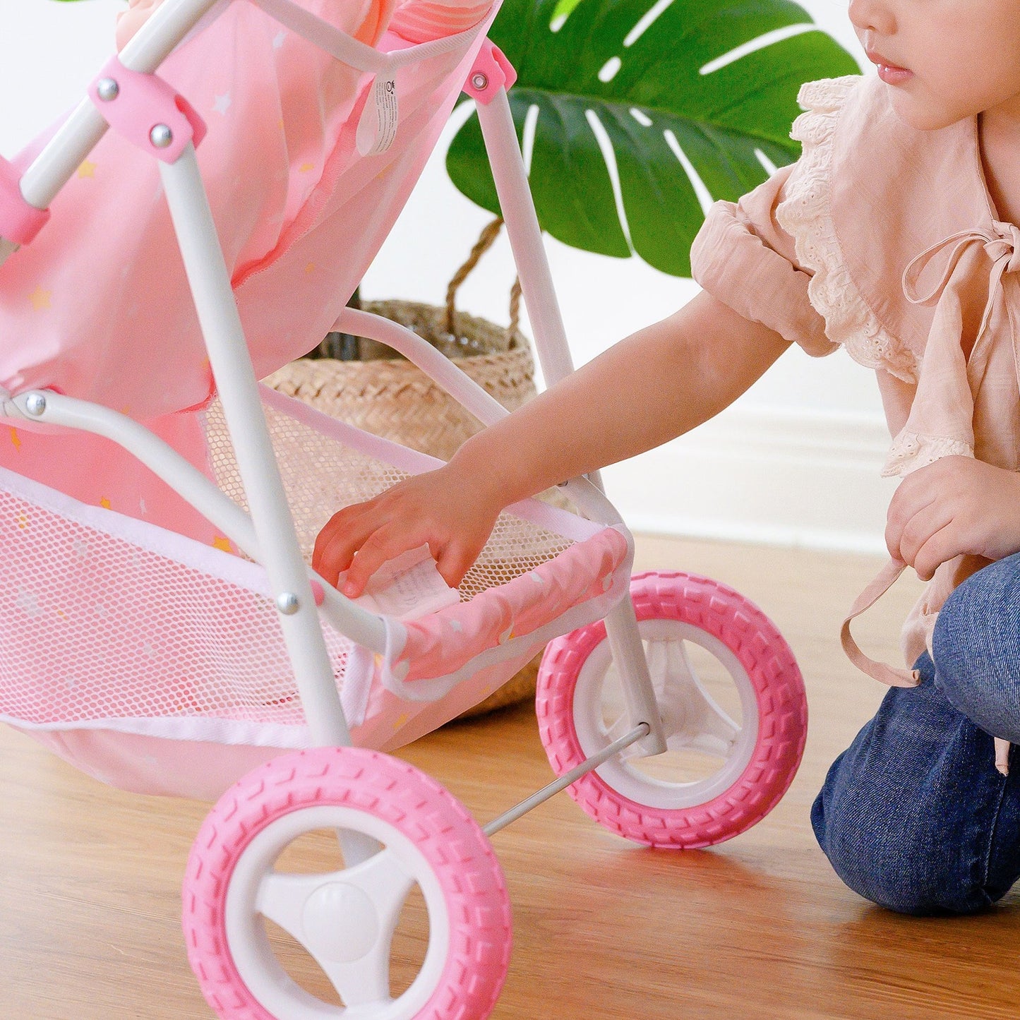 Olivia's Little World Double Twin Baby Doll Pram Stroller Pink Stars OL-00012