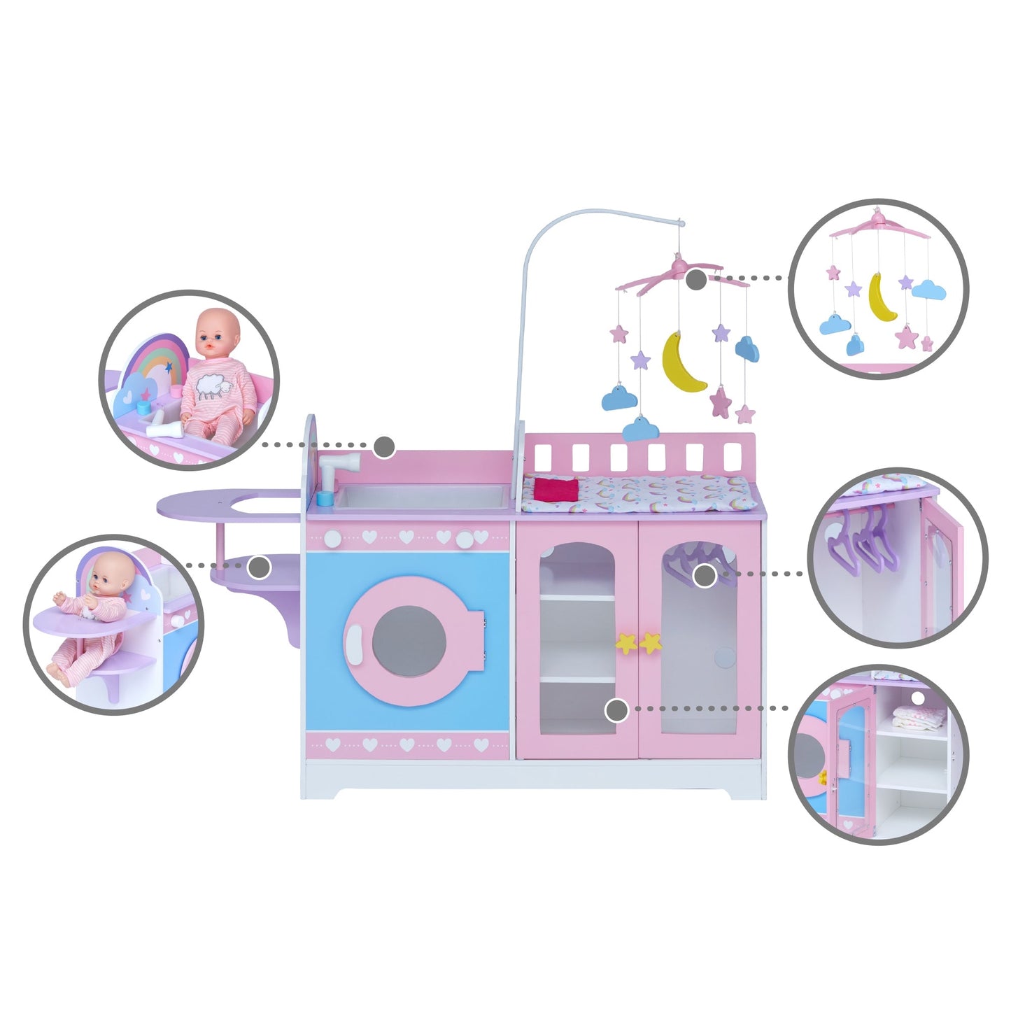 Olivia's Little World 6-in-1 Doll Changing Station Nursery & 6 Accessories