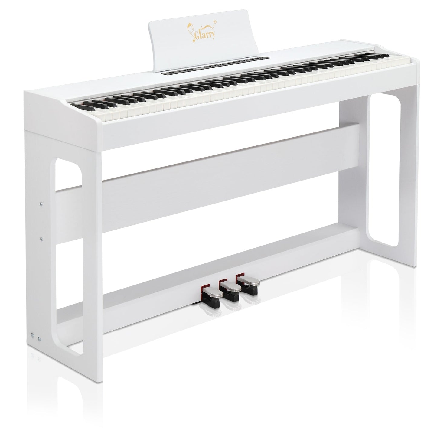 Glarry GDP-104 88 Keys Full Weighted Keyboards Digital Piano with Furniture Stand, Power Adapter, Triple Pedals, Headphone, for All Experience Levels White