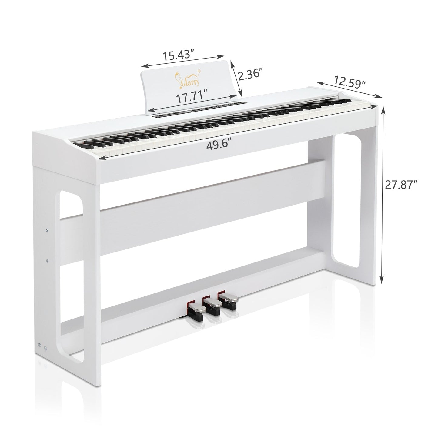 Glarry GDP-104 88 Keys Full Weighted Keyboards Digital Piano with Furniture Stand, Power Adapter, Triple Pedals, Headphone, for All Experience Levels White