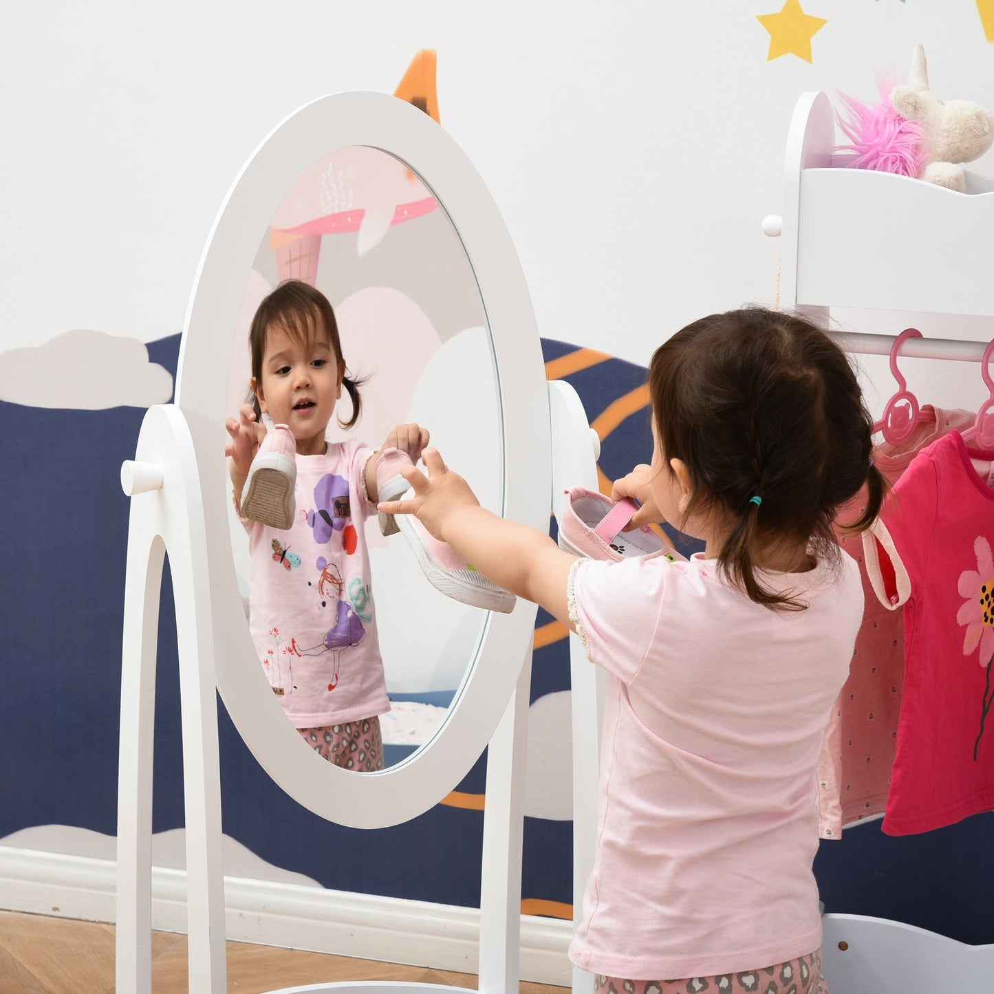 Free Standing Dressing Mirror Kids with Storage For 3- 8 Years Old