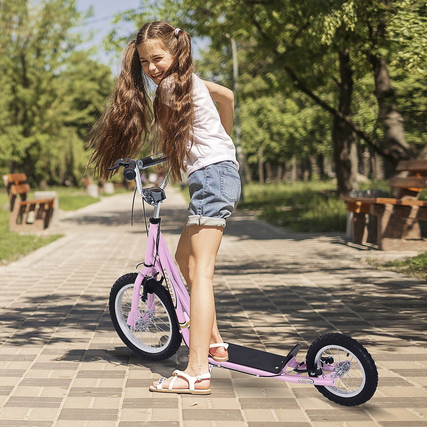 Teen Scooter Adjustable Height Dual Brakes Rubber Wheels Kickstand HOMCOM