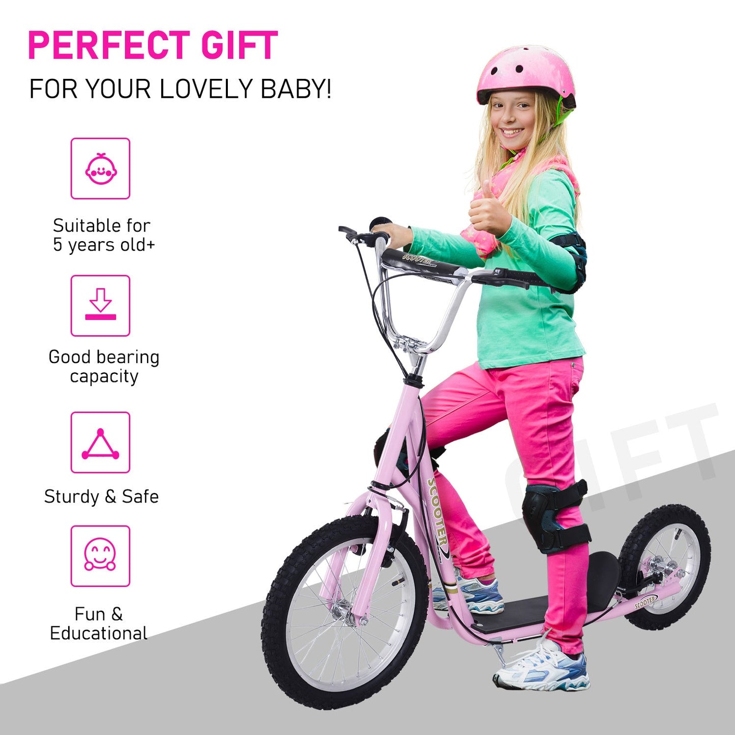 Teen Scooter Adjustable Height Dual Brakes Rubber Wheels Kickstand HOMCOM