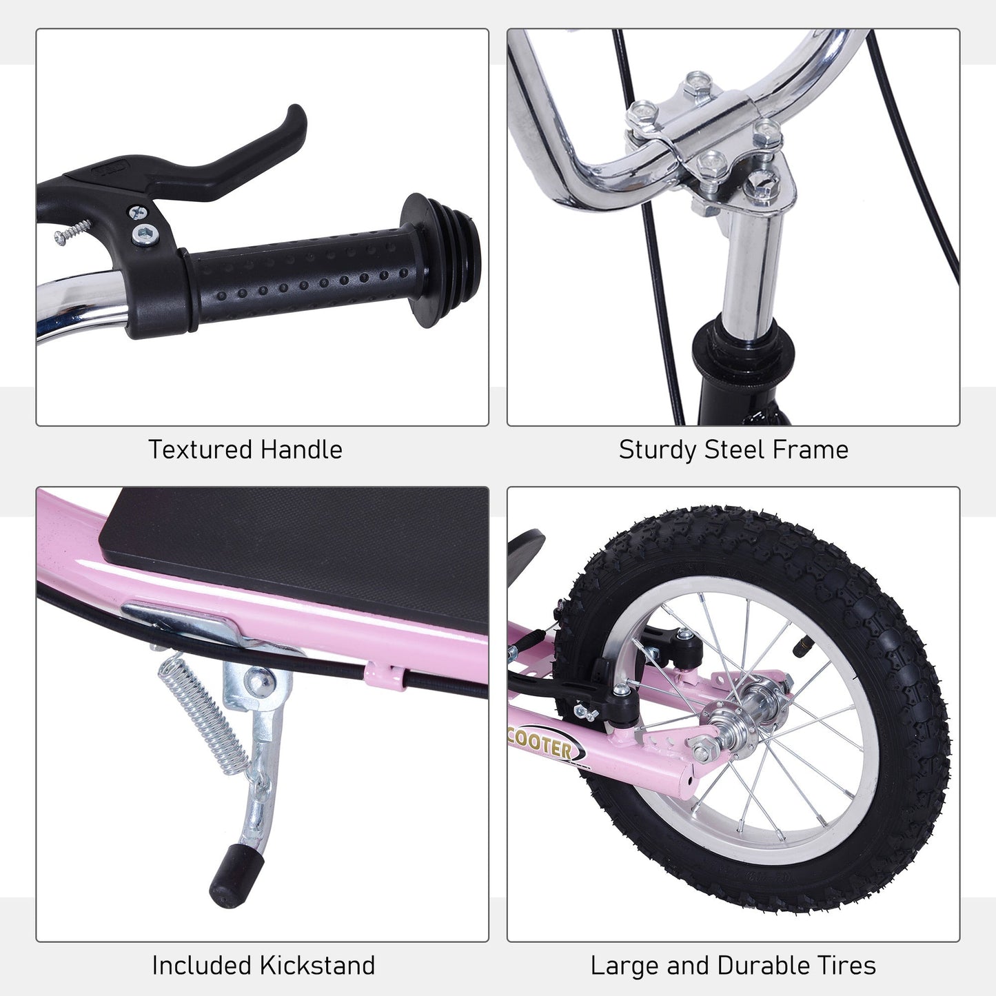 Teen Scooter Adjustable Height Dual Brakes Rubber Wheels Kickstand HOMCOM