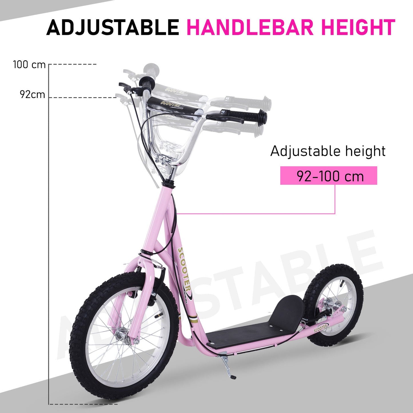 Teen Scooter Adjustable Height Dual Brakes Rubber Wheels Kickstand HOMCOM