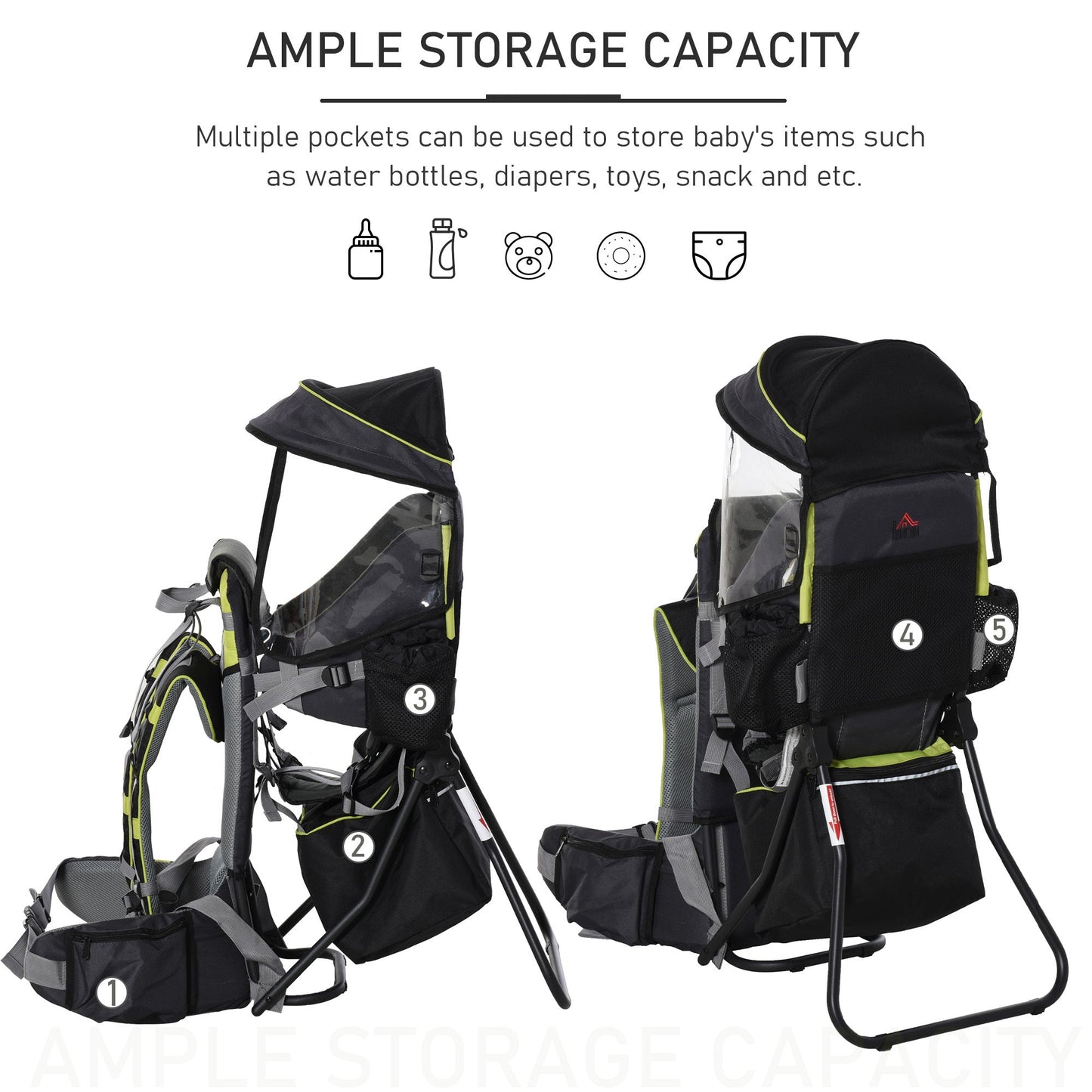 Baby Hiking Backpack Carrier Detachable Rain Cover for Toddlers HOMCOM