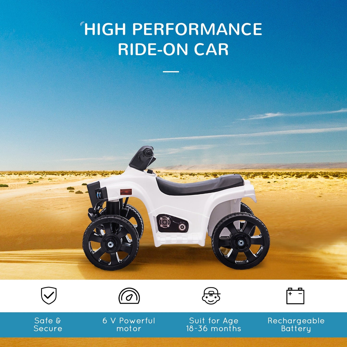 6 V Kids Ride on Cars Electric ATV for 18-36 months Toddlers +Black