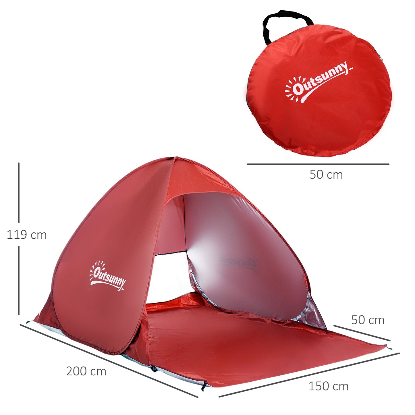 Beach Tent Instant Camping Pop up Tent Sun Shade Shelter, Red Outsunny