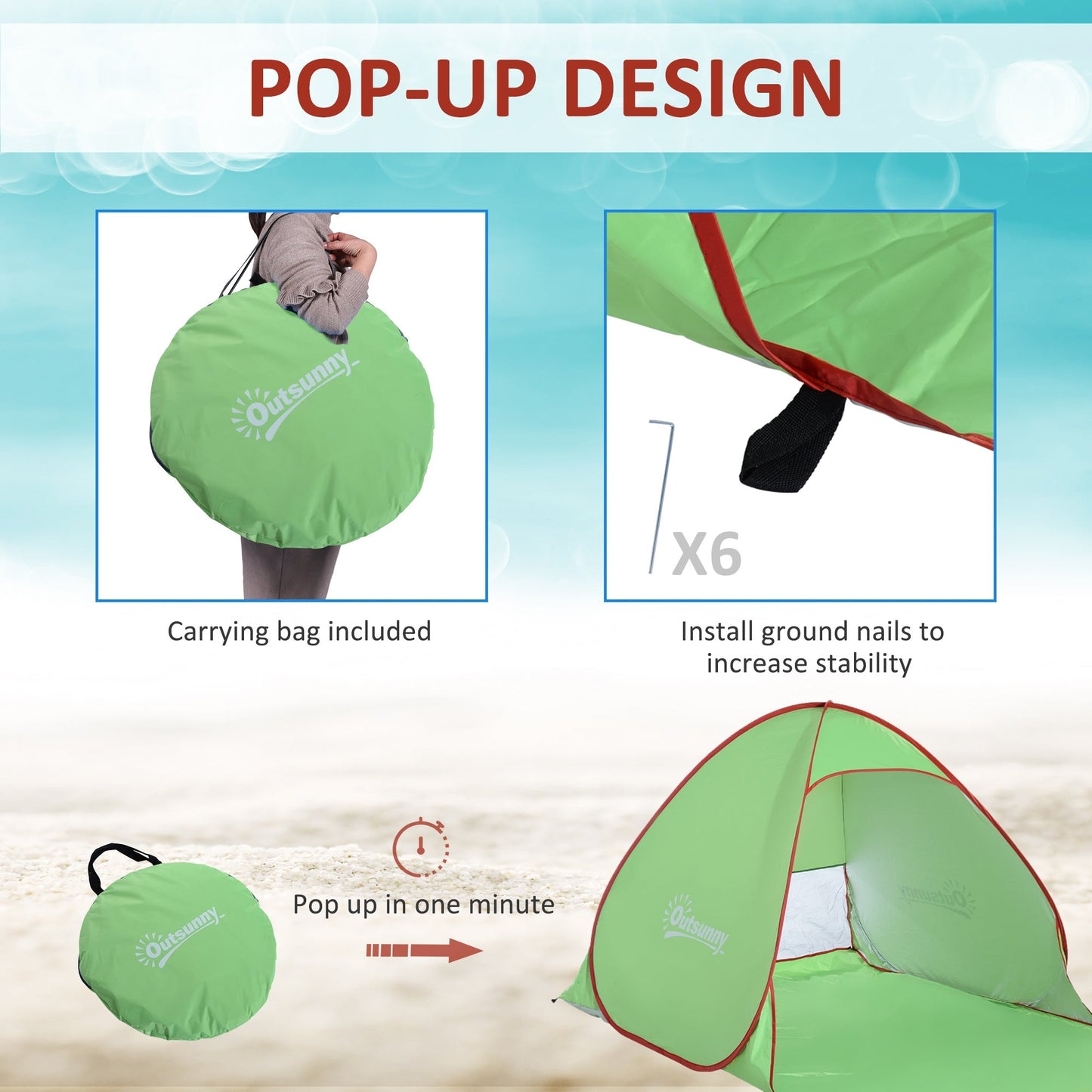 Beach Tent Instant Camping Pop up Tent Sun Shade Shelter, Green Outsunny
