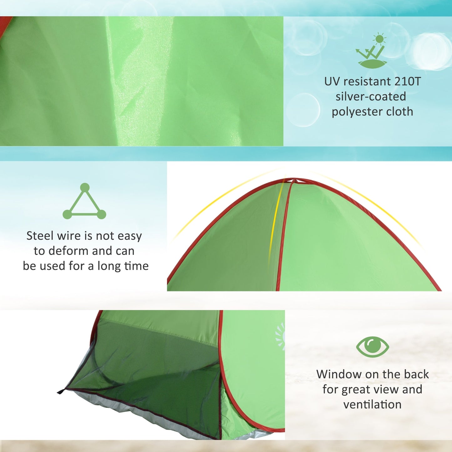Beach Tent Instant Camping Pop up Tent Sun Shade Shelter, Green Outsunny
