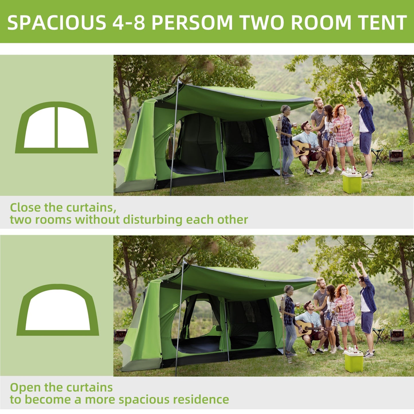 Two Room Dome Tent Camping Shelter w/ Porch and Portable Carry Bag Outsunny