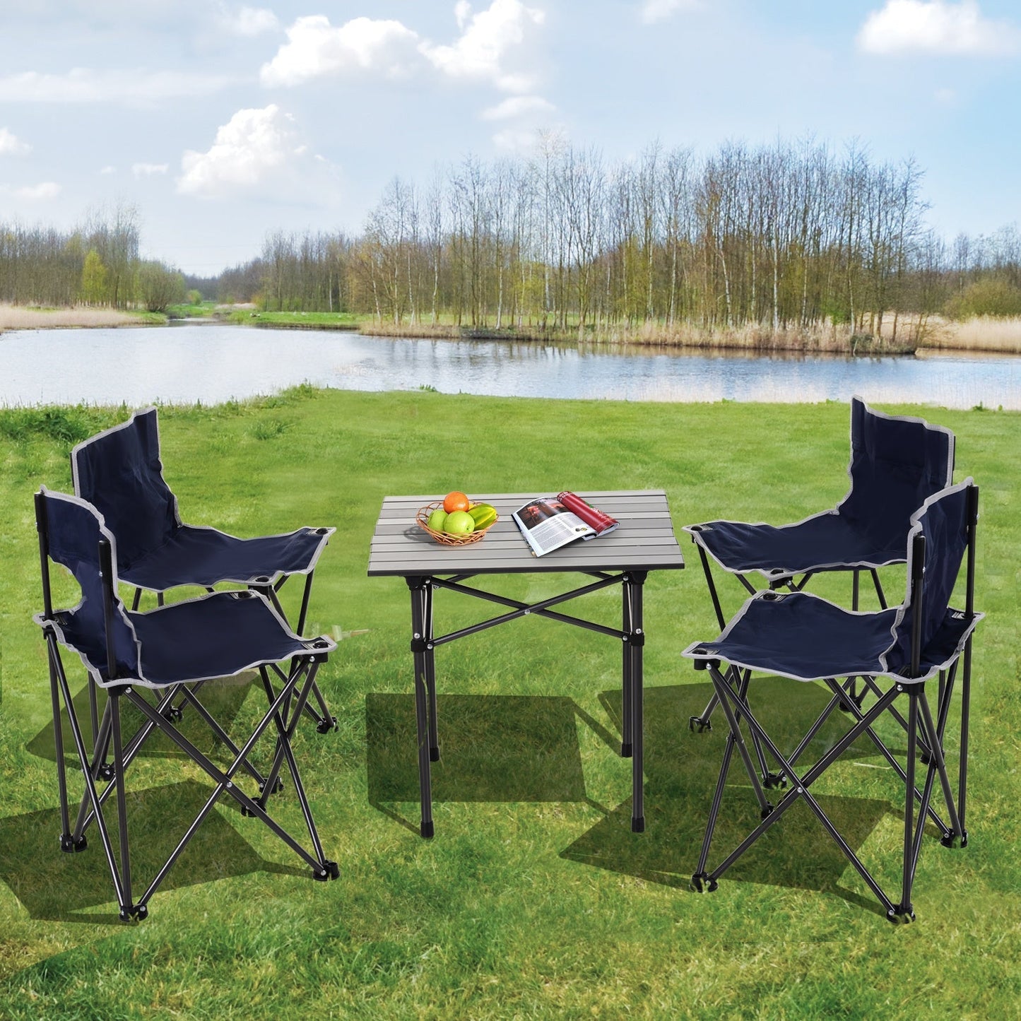 5 Piece Outdoor Foldable Camping Table Chairs Set Hiking Travel Bag Outsunny