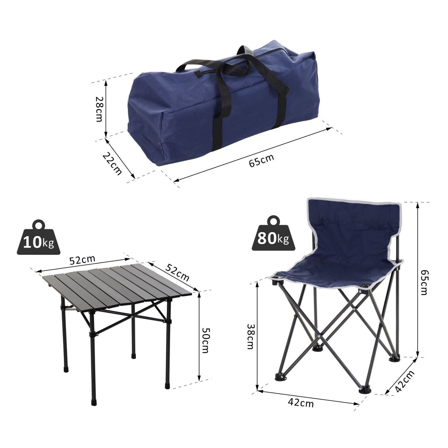 5 Piece Outdoor Foldable Camping Table Chairs Set Hiking Travel Bag Outsunny