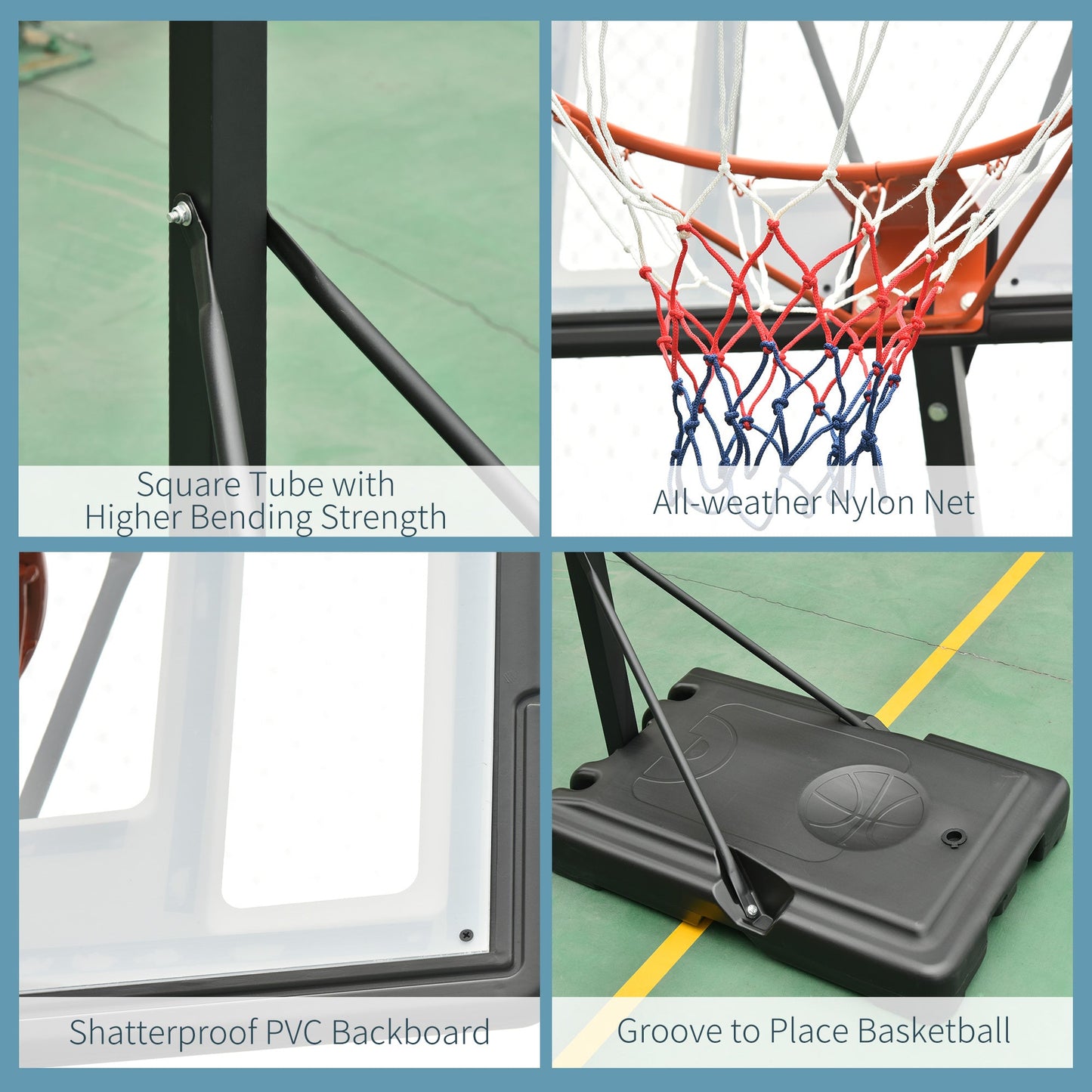 Basketball Hoop Freestanding 255-305cm Height Adjustable Stand Wheels HOMCOM
