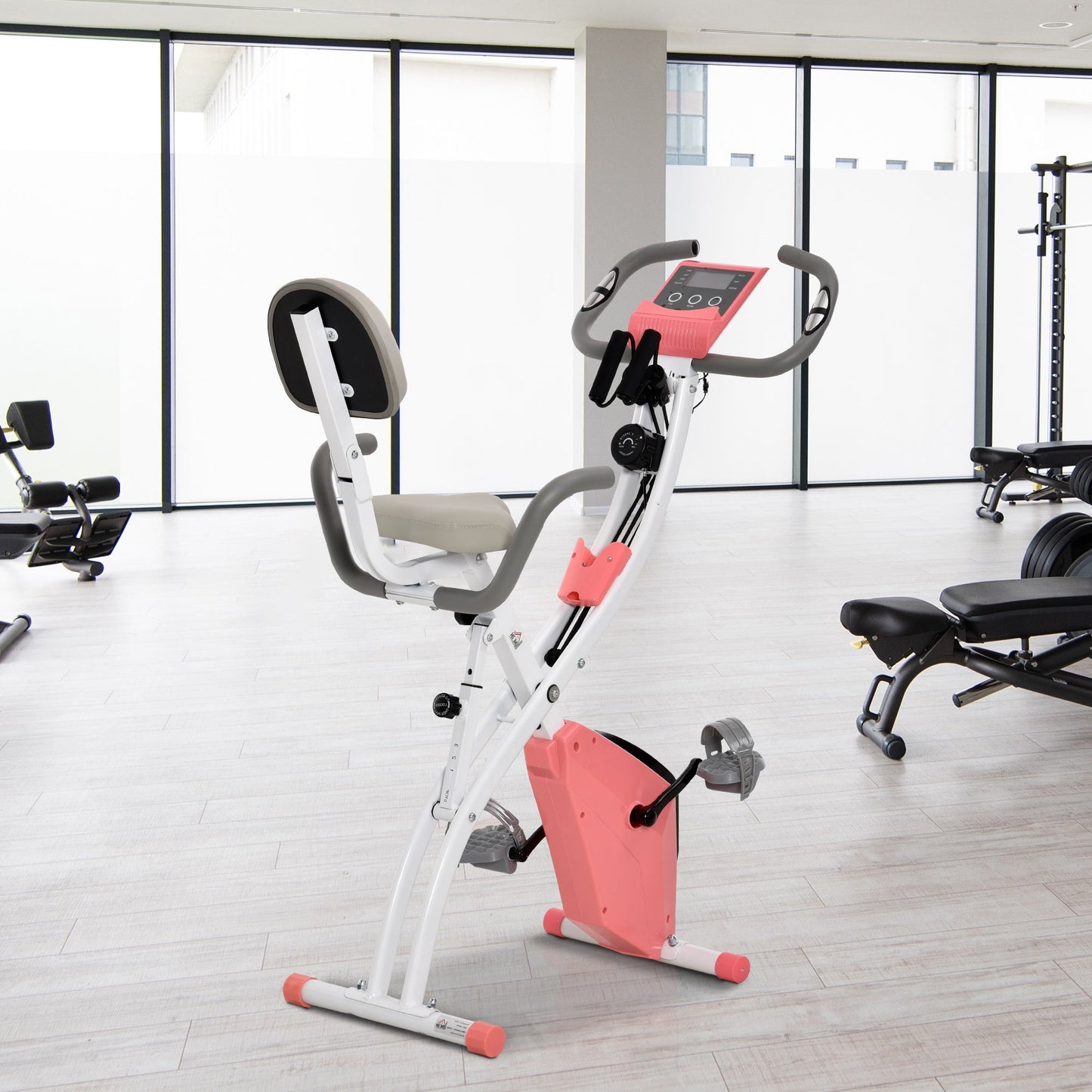 2-In-1 Upright Exercise Bike 8-Level Adjustable with Pulse Sensor Pink HOMCOM