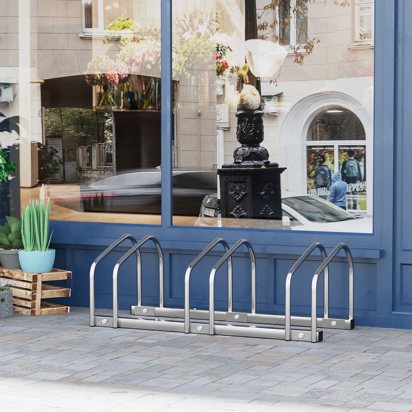 Bike Parking Rack Bicycle Locking Storage Stand for 3 Cycling Silver HOMCOM