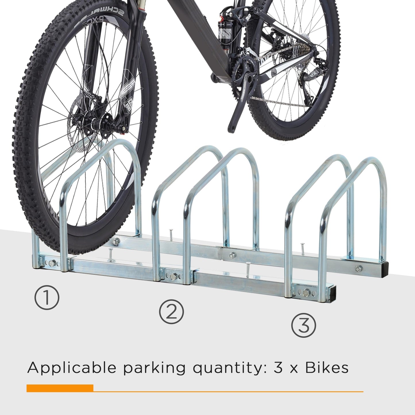 Bike Parking Rack Bicycle Locking Storage Stand for 3 Cycling Silver HOMCOM