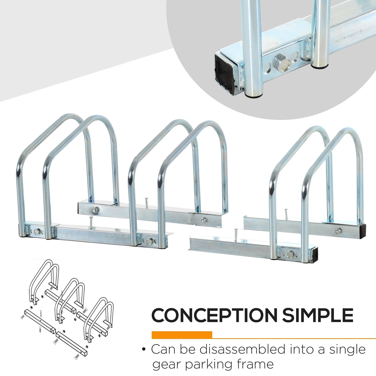 Bike Parking Rack Bicycle Locking Storage Stand for 3 Cycling Silver HOMCOM