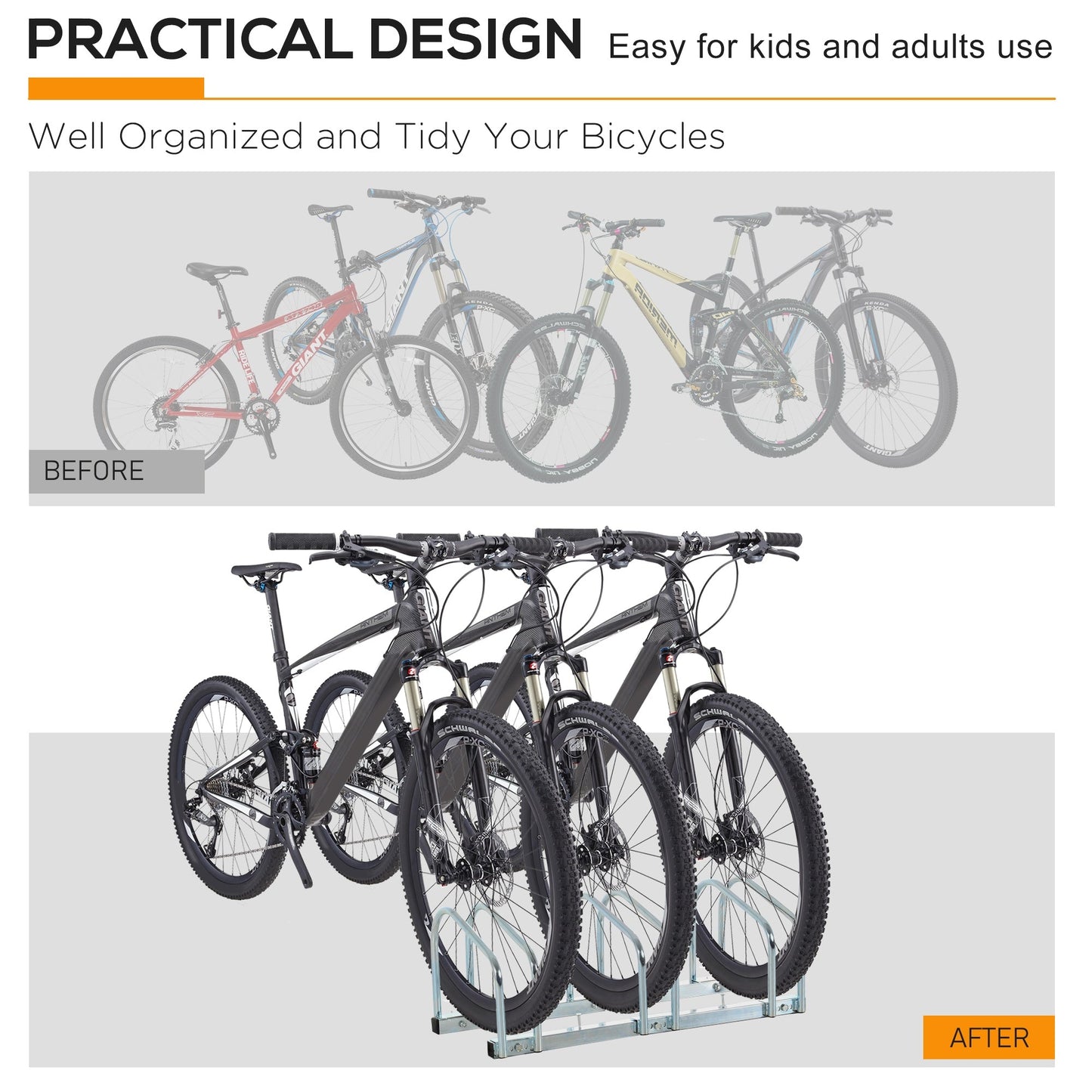 Bike Parking Rack Bicycle Locking Storage Stand for 3 Cycling Silver HOMCOM