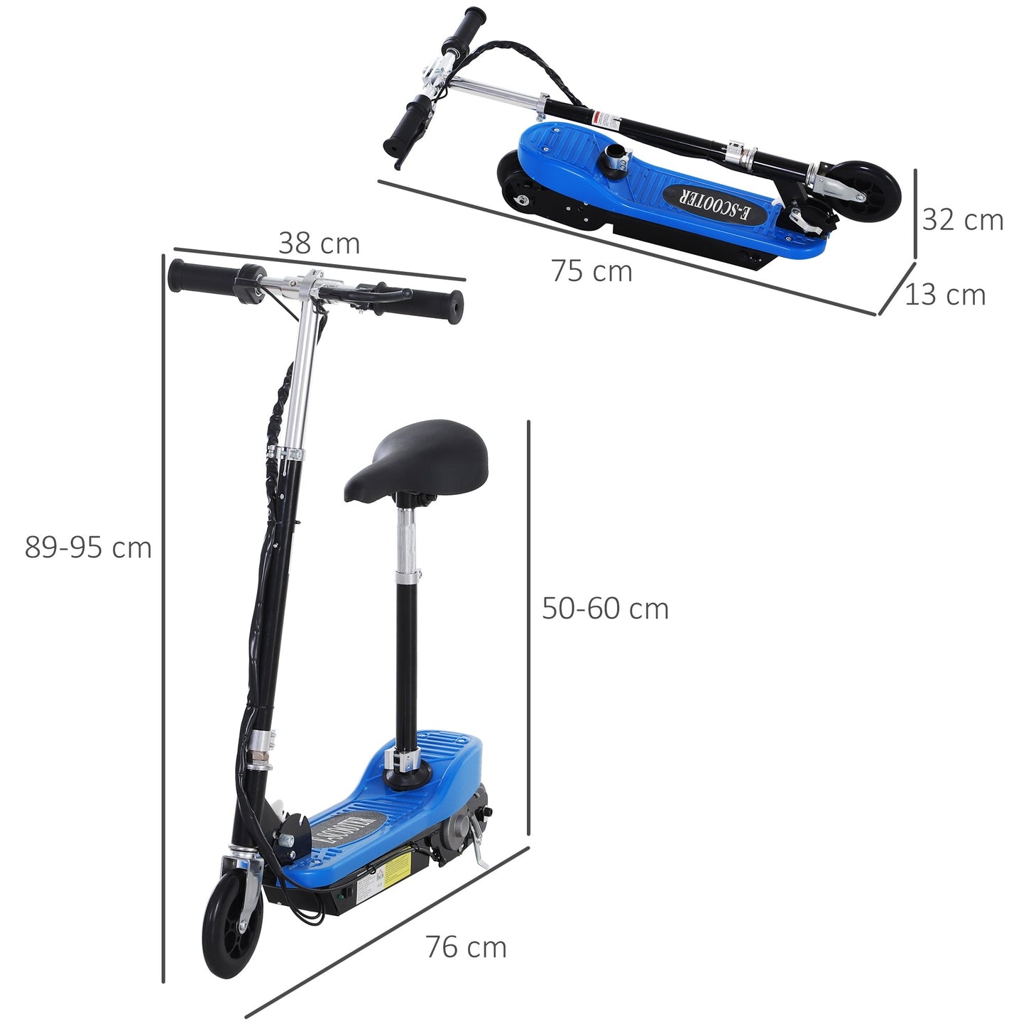 Kids Foldable Electric Powered Scooters 120W Toy Brake Kickstand Blue HOMCOM