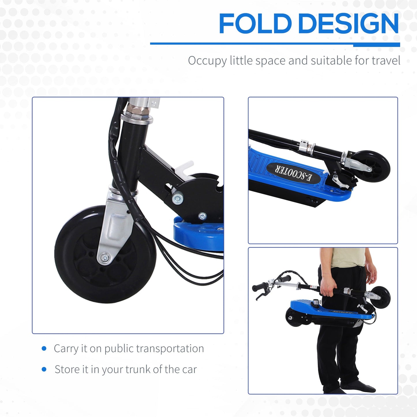 Kids Foldable Electric Powered Scooters 120W Toy Brake Kickstand Blue HOMCOM