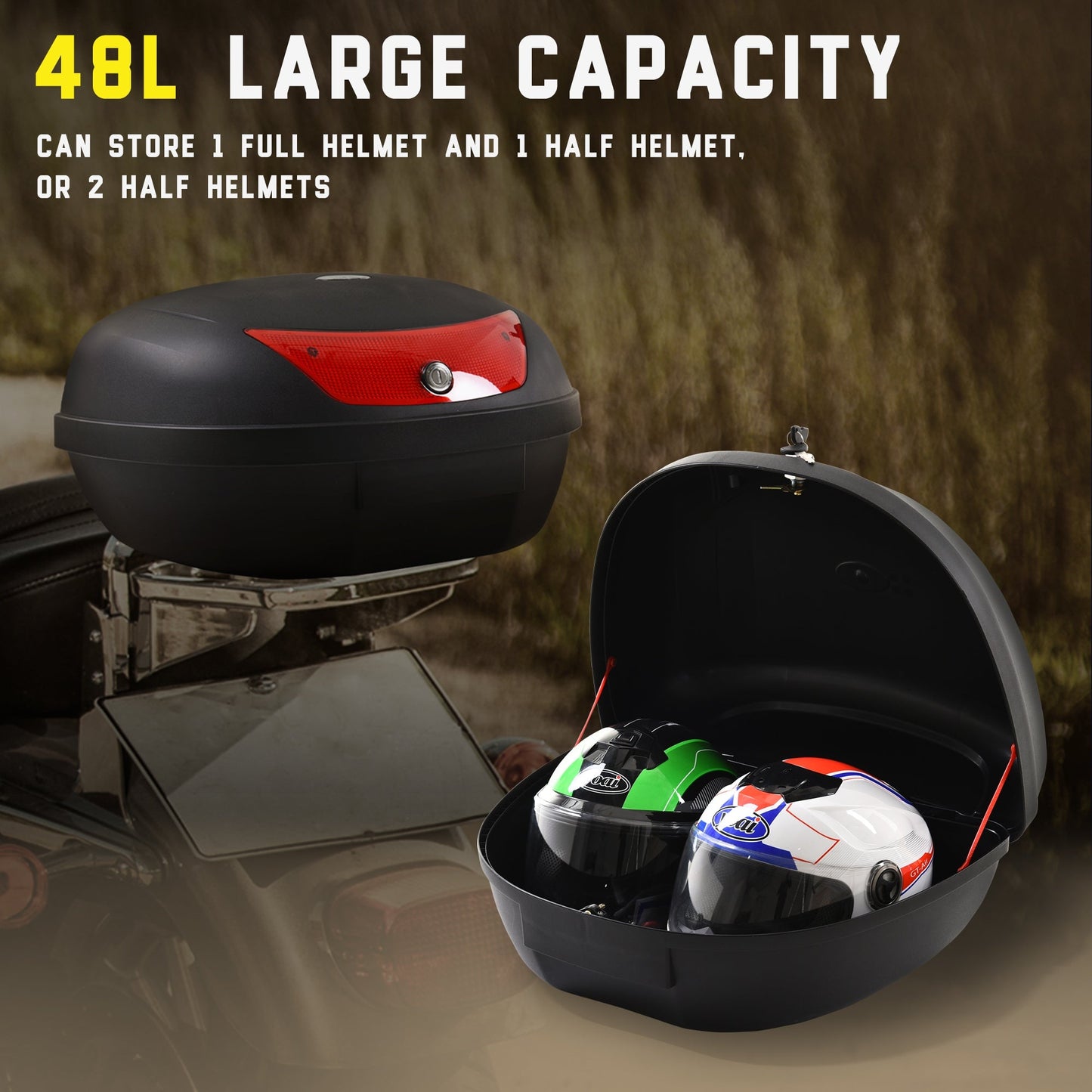48L Motorcycke Trunk Travel Luggage Storage Box, Can Store Helmet HOMCOM