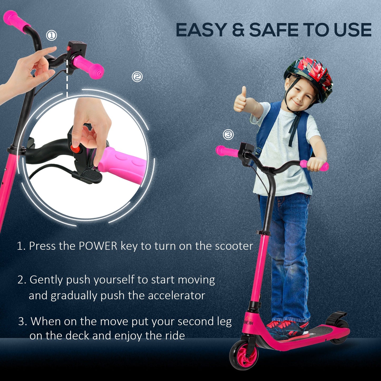 120W Electric Scooter w/ Battery Level Display, Rear Break - Pink HOMCOM