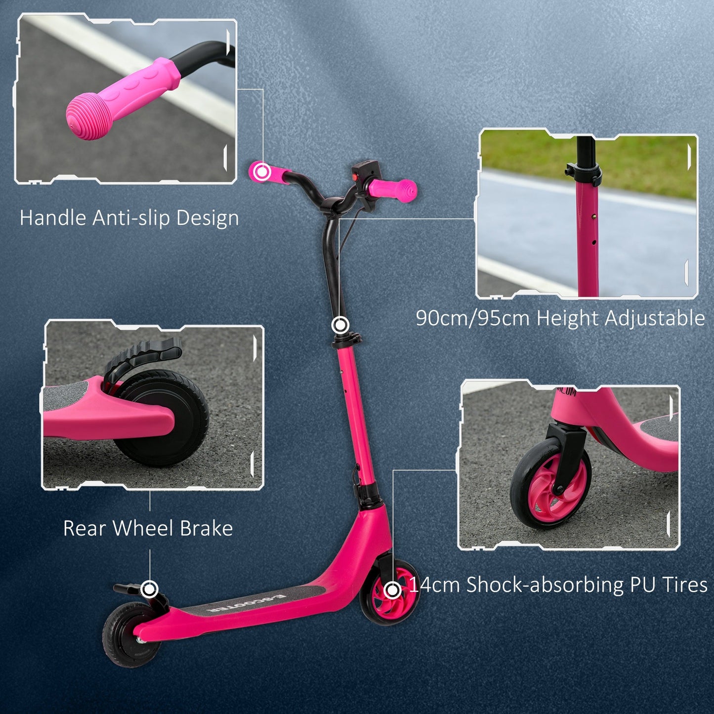 120W Electric Scooter w/ Battery Level Display, Rear Break - Pink HOMCOM