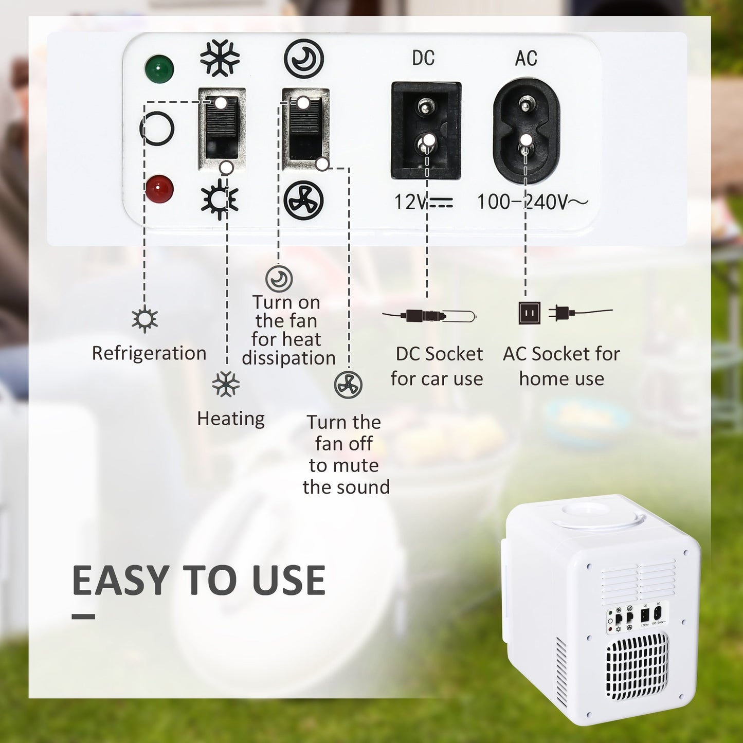 4L Mini Fridge, AC+DC Portable Cooler & Warmer for Home or Car, White HOMCOM