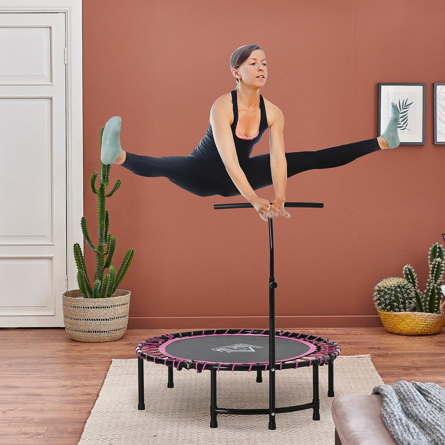 Trampoline Outdoor Bouncer Jumper Adjustable Handle Adult Kid Pink HOMCOM