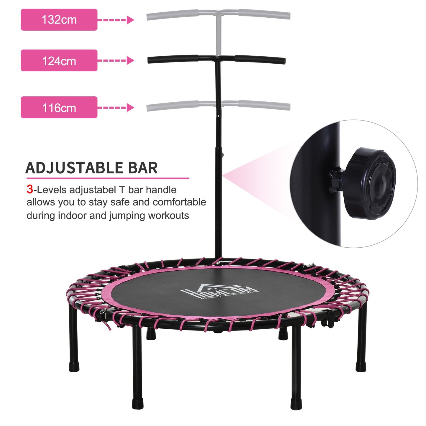 Trampoline Outdoor Bouncer Jumper Adjustable Handle Adult Kid Pink HOMCOM
