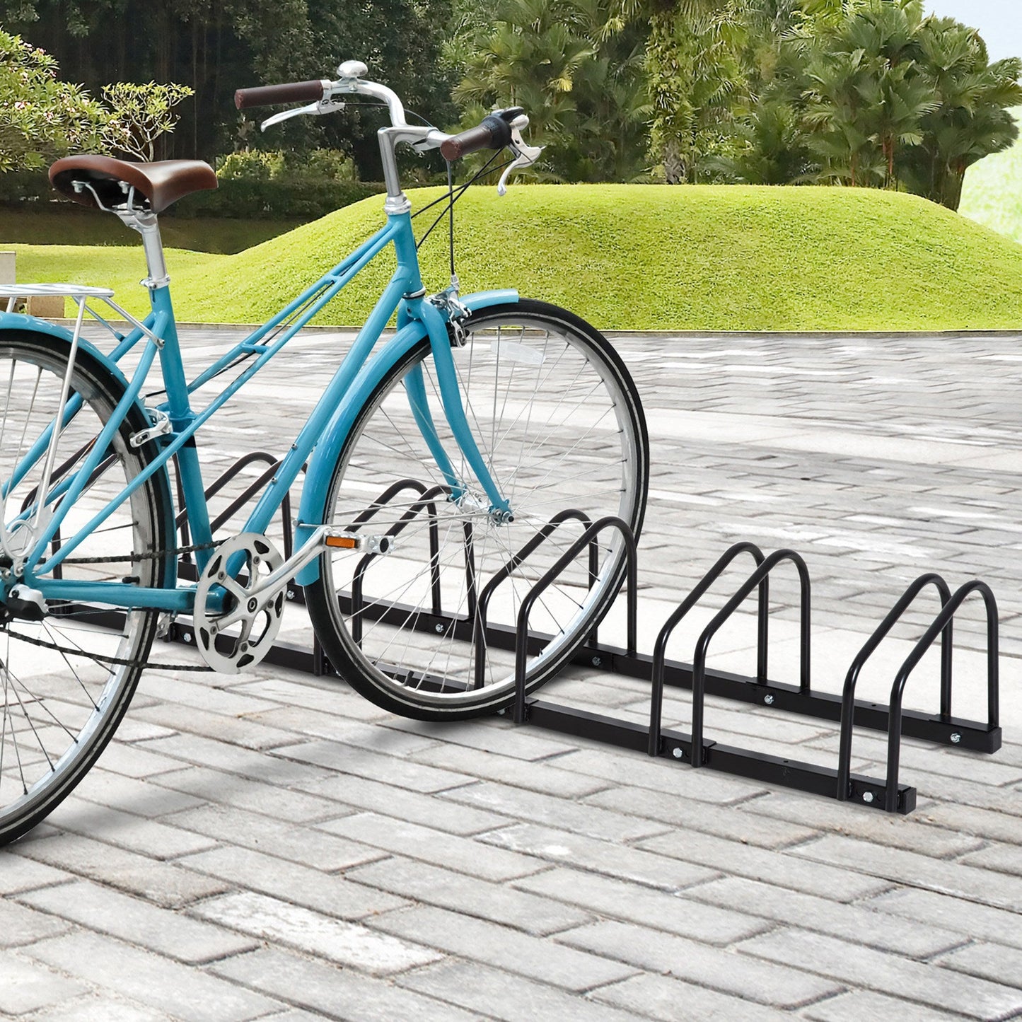 6 Bike Parking Rack Locking Storage Stand Holder Floor Wall Mount Black HOMCOM