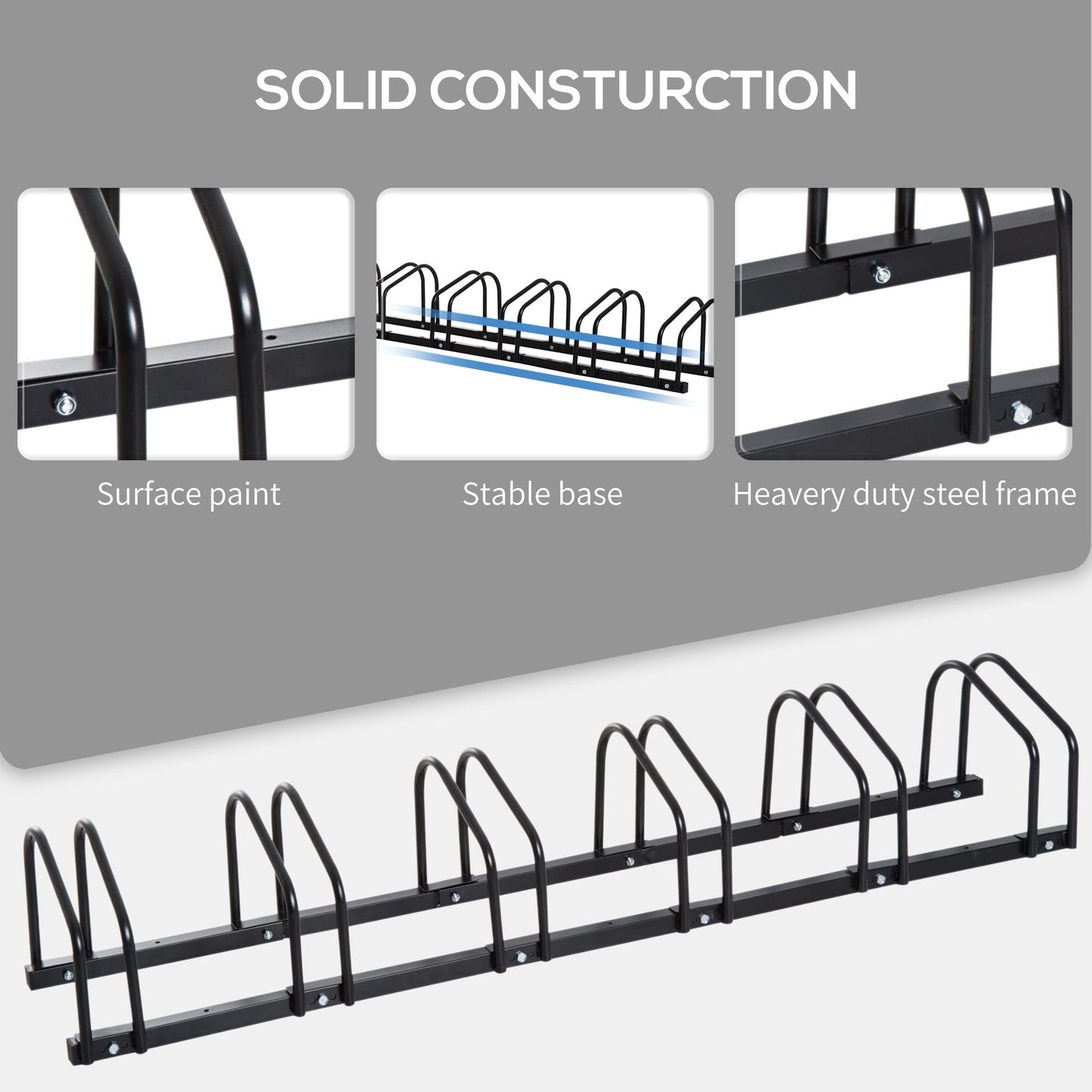 6 Bike Parking Rack Locking Storage Stand Holder Floor Wall Mount Black HOMCOM