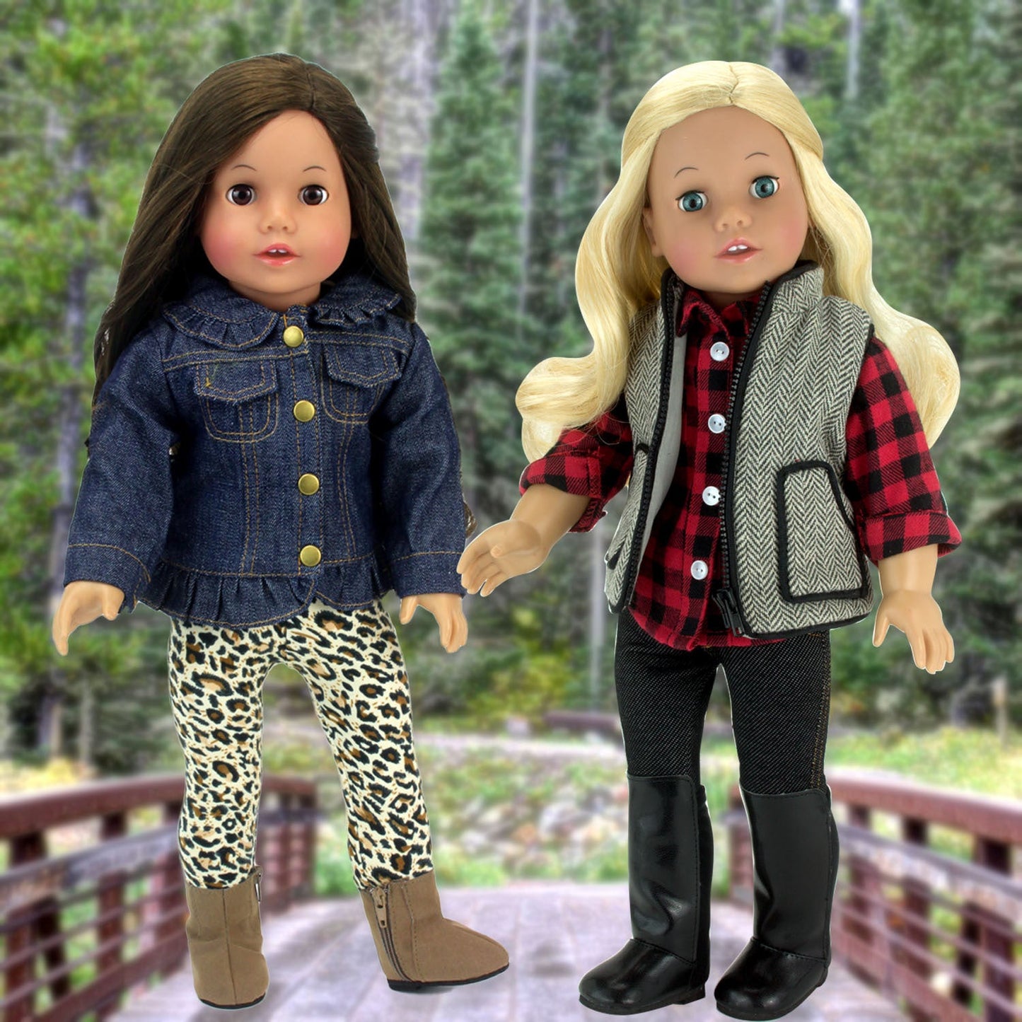 3 Piece Baby Dolls Clothes Set, 18" Doll Denim Jacket & Leggings Outfit & Boots