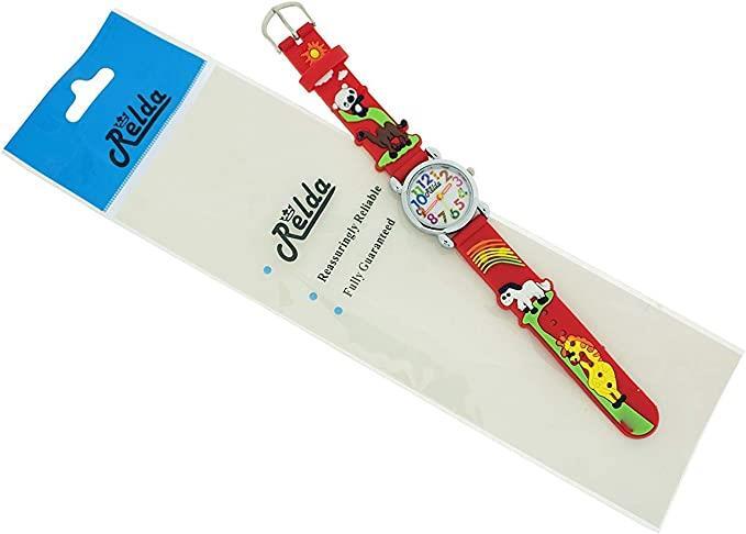Relda Children's Analog 3D Zoo Animals Red Silicone Strap Girl's Watch REL106