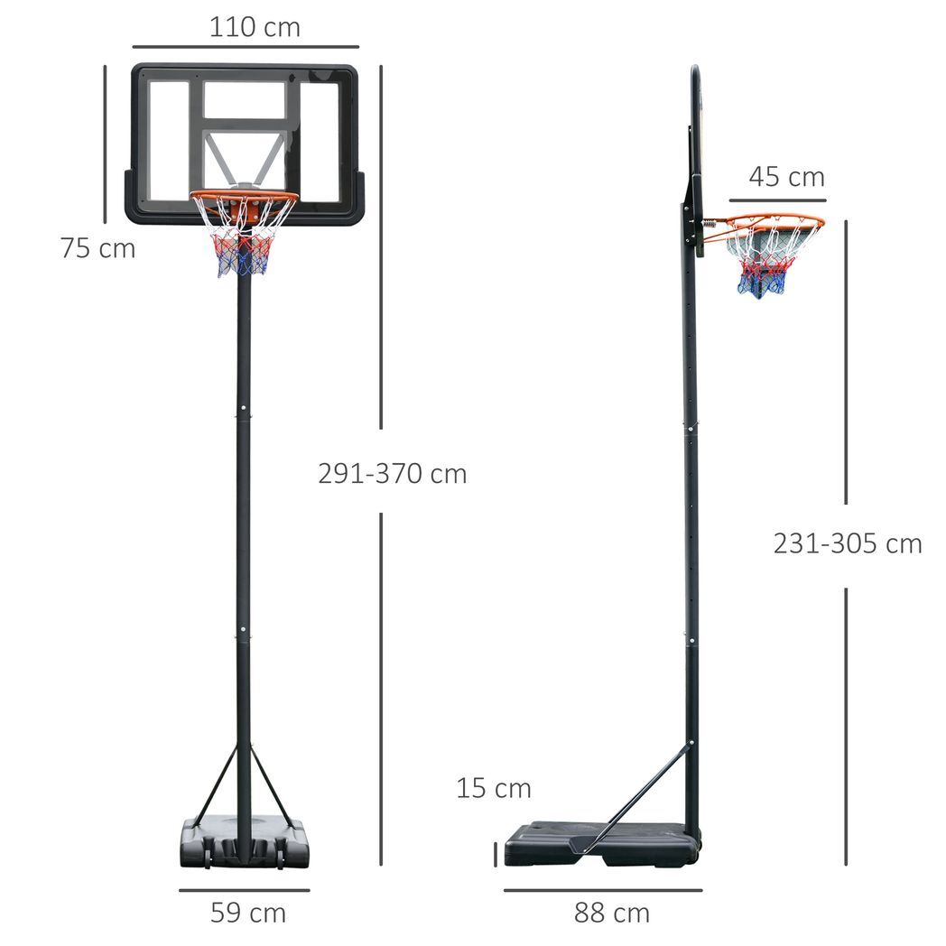 Basketball Hoop Stand 231-305cm Adjustable Basketball Hoop w/ Moving Wheels