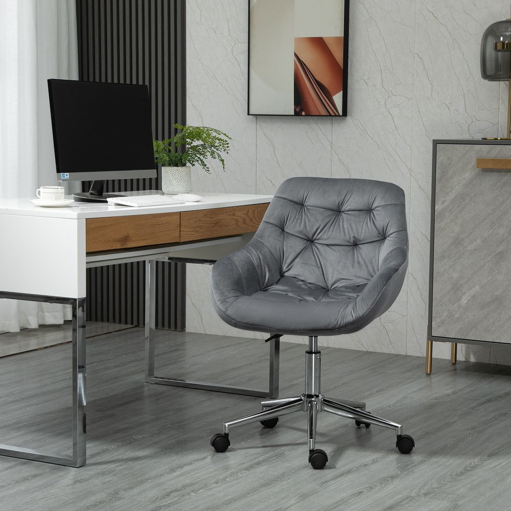 Velvet Home Office Chair Comfy Desk Chair w/ Adjustable Height Armrest Dark Grey