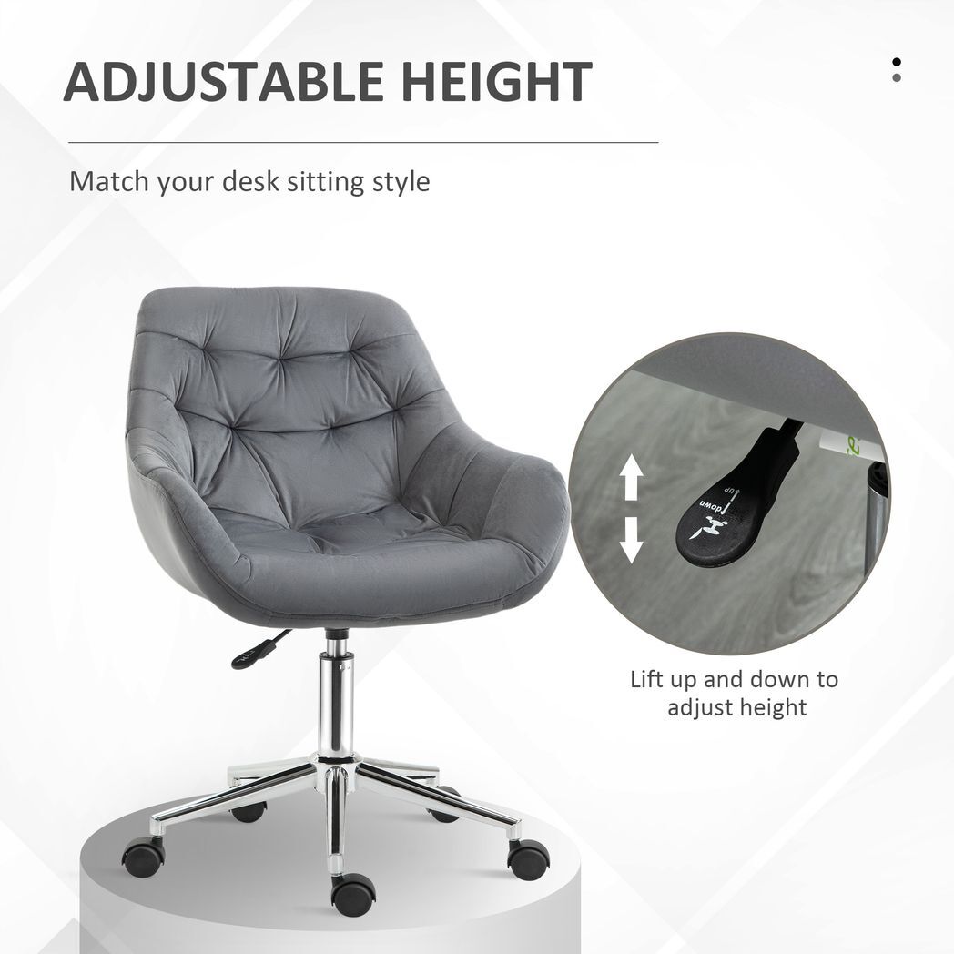 Velvet Home Office Chair Comfy Desk Chair w/ Adjustable Height Armrest Dark Grey