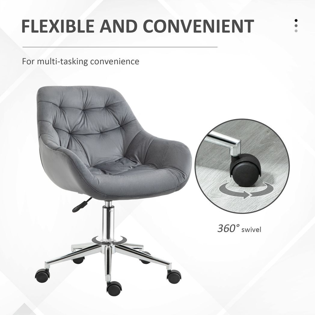Velvet Home Office Chair Comfy Desk Chair w/ Adjustable Height Armrest Dark Grey