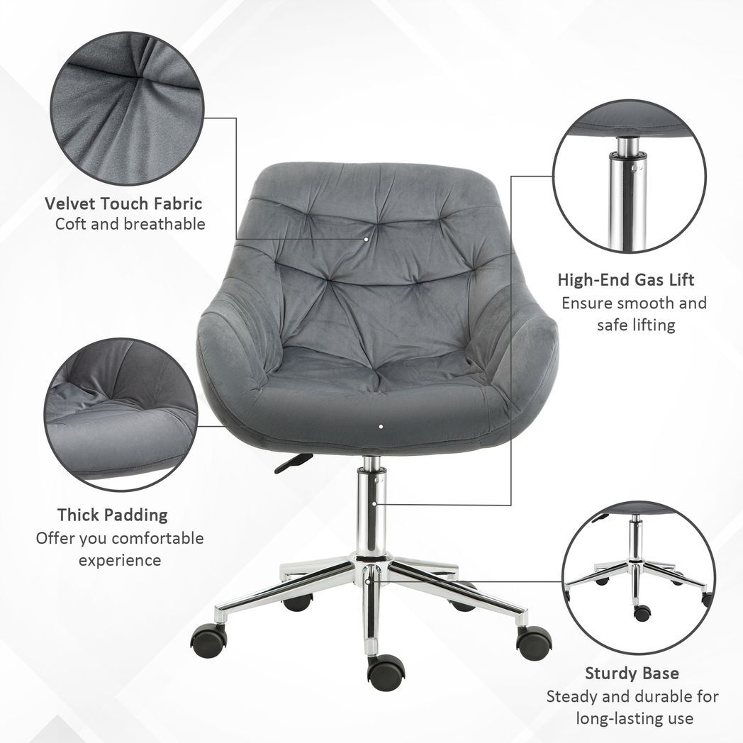 Velvet Home Office Chair Comfy Desk Chair w/ Adjustable Height Armrest Dark Grey