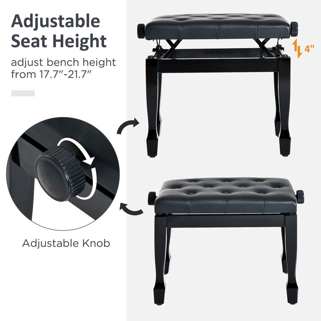 Classic Digital Keyboard Piano Bench Padded Seat Stool Solid Wooden