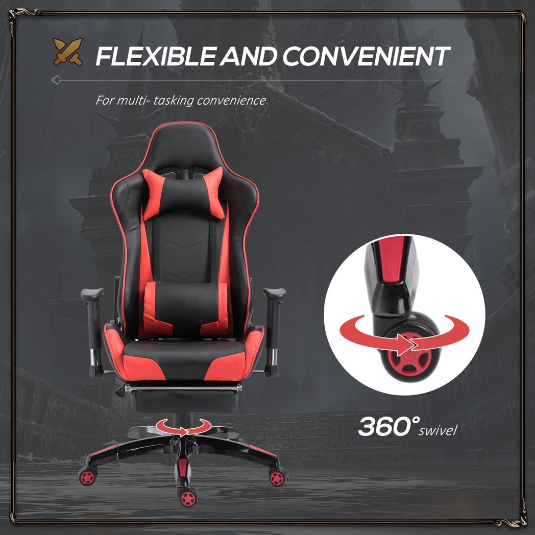 Ergonomic Gaming Chair Reclining Racing Chair with Headrest Swivel Wheels, Red