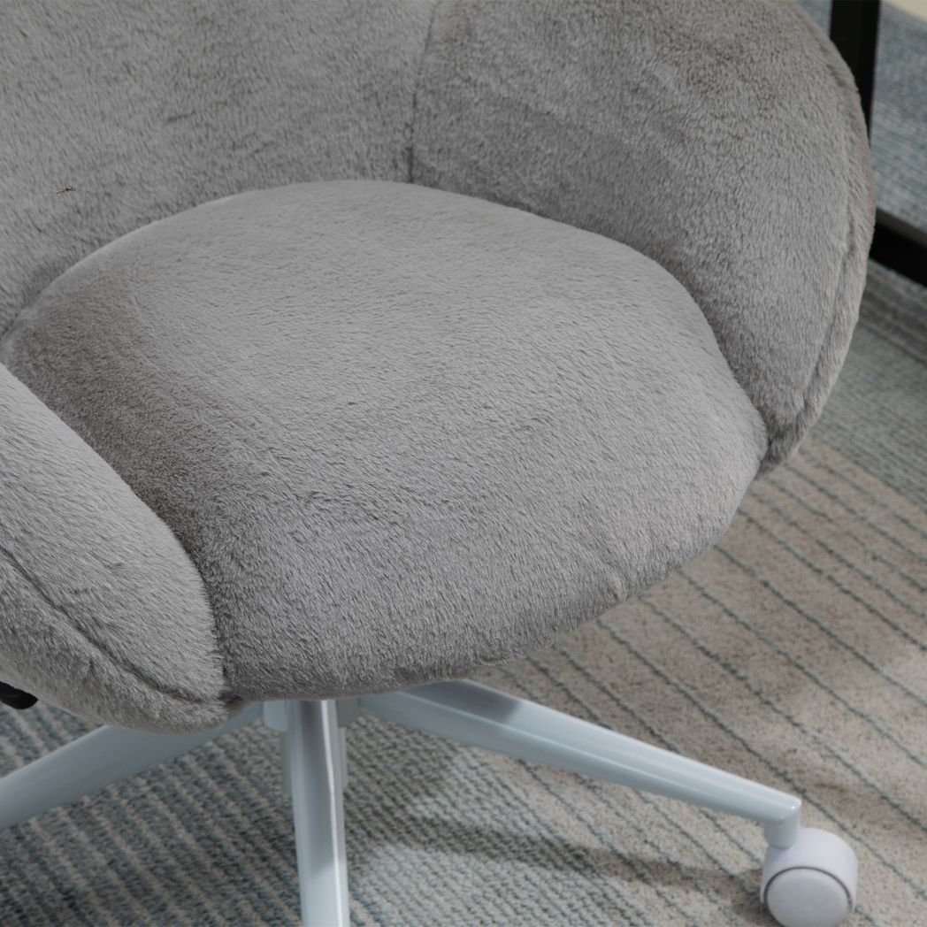 Fluffy Leisure Chair Office Chair w/ Backrest and Armrest for Bedroom Grey