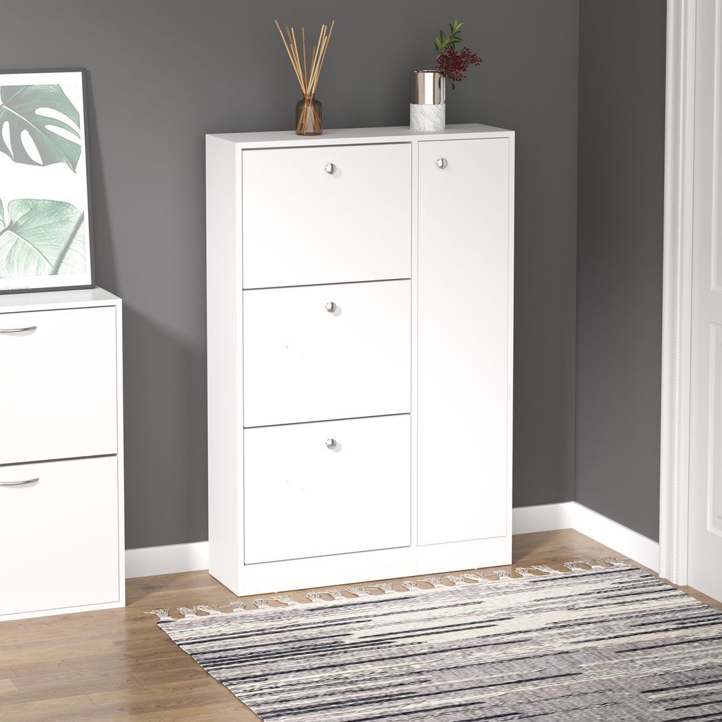 4 Compartment Shoe Storage Cabinet w/ Shelves Footwear Home Office Hallway