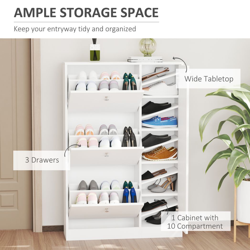 4 Compartment Shoe Storage Cabinet w/ Shelves Footwear Home Office Hallway