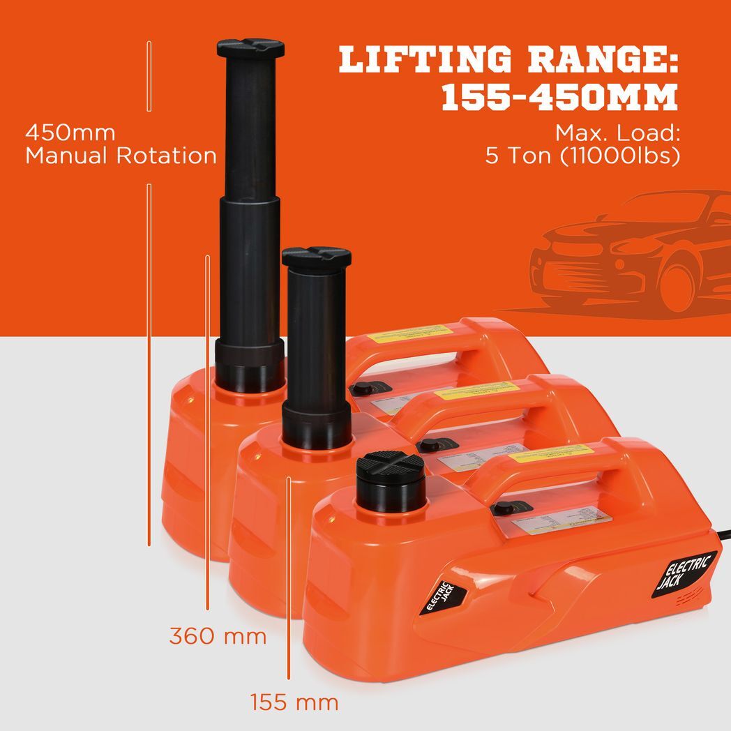 5 Ton Electric Car Jack Kit w/ 12V Auto Car Floor Jack, Impact Wrench, Case