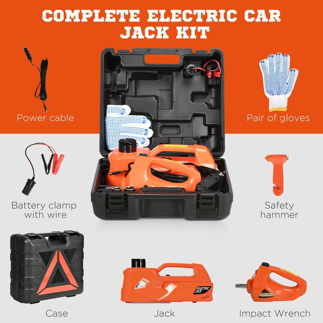 5 Ton Electric Car Jack Kit w/ 12V Auto Car Floor Jack, Impact Wrench, Case