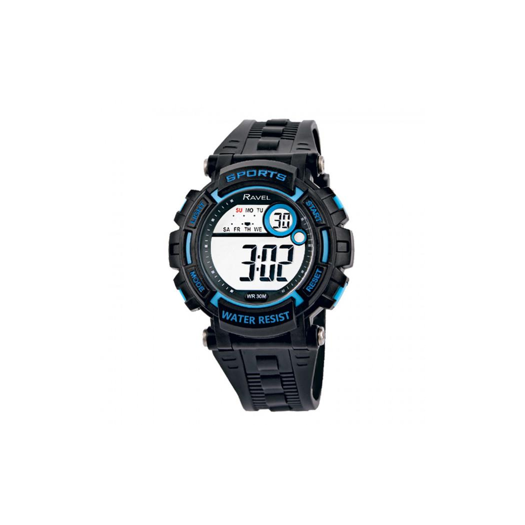 Ravel Men's 3ATM Digital Sports Black/Blue Watch RDG.14.4